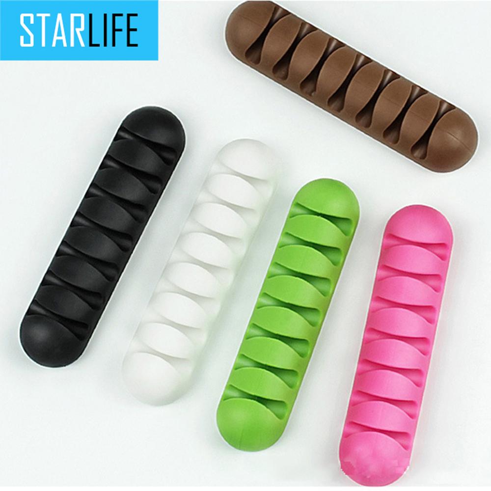 7 Holes USB Cable Organizer  Cable Clamp  Wire Winder Headphone Earphone Holder Cord Silicone Clip