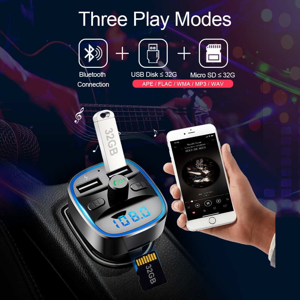 car mp3 player Bluetooth 5.0 receiver FM transmitter Dual USB car charger U disk  TF card Interior