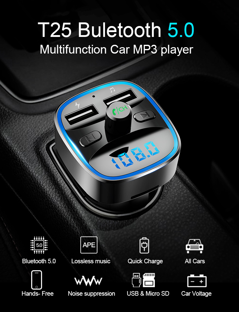 car mp3 player Bluetooth 5.0 receiver FM transmitter Dual USB car charger U disk  TF card Interior