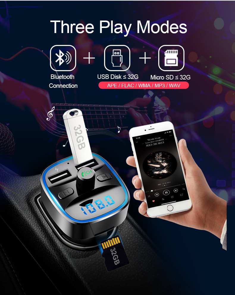car mp3 player Bluetooth 5.0 receiver FM transmitter Dual USB car charger U disk  TF card Interior