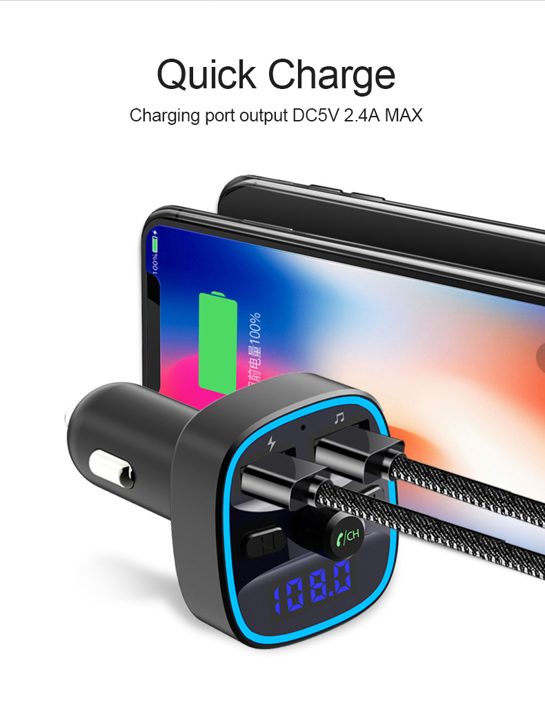 car mp3 player Bluetooth 5.0 receiver FM transmitter Dual USB car charger U disk  TF card Interior