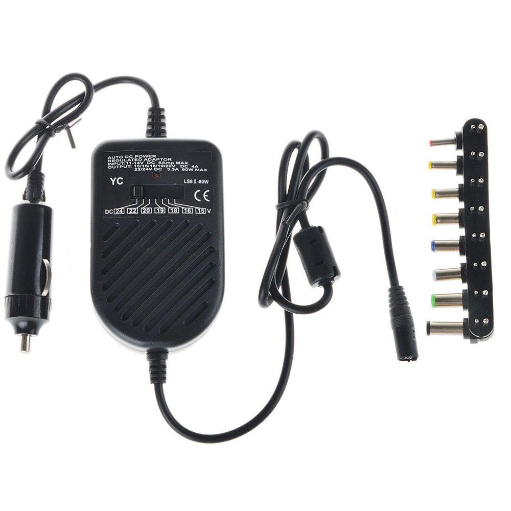 Universal 80W Portable Charger LED Auto Car Adapter Adjustable Power Supply Adapter Set 8 Detachable