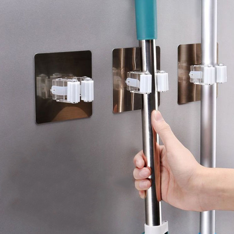 2/4pcs Adhesive Multi-Purpose Hooks Wall Mounted Mop Organizer Holder RackBrush Broom Hanger