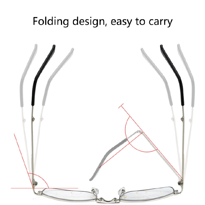 Folding Glasses Portable Reading Glasses Multifocal Mens Anti-Blue Ray Presbyopic Eyeglasses with Leather Case