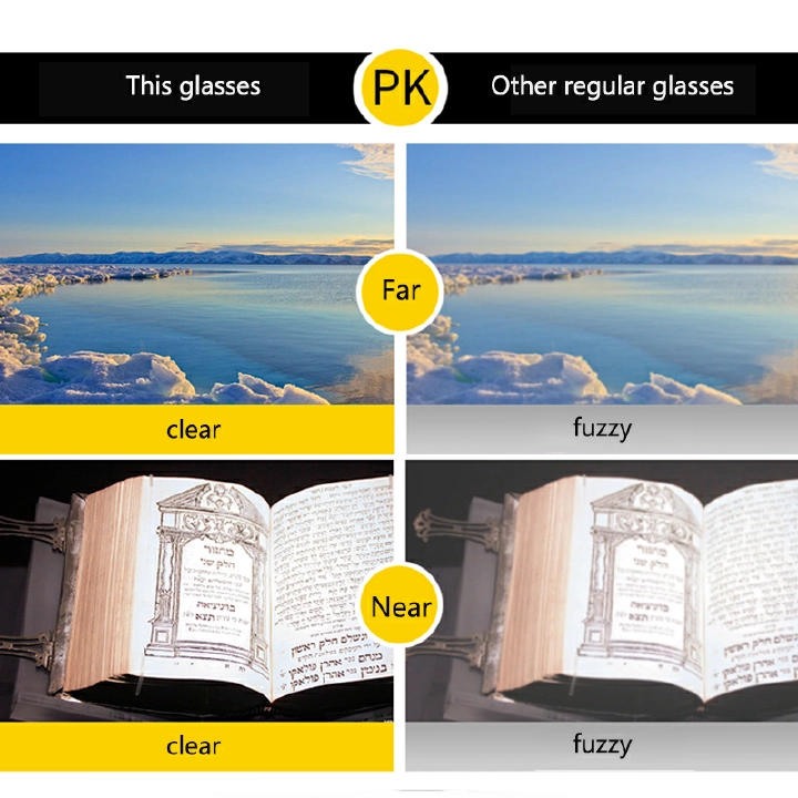 Folding Glasses Portable Reading Glasses Multifocal Mens Anti-Blue Ray Presbyopic Eyeglasses with Leather Case
