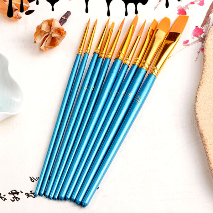 Best Selling 10Pcs Blue Handle Nylon Brush for Artist Pro Multifunction Gouache Watercolor Oil Paint Brush Set Promotion