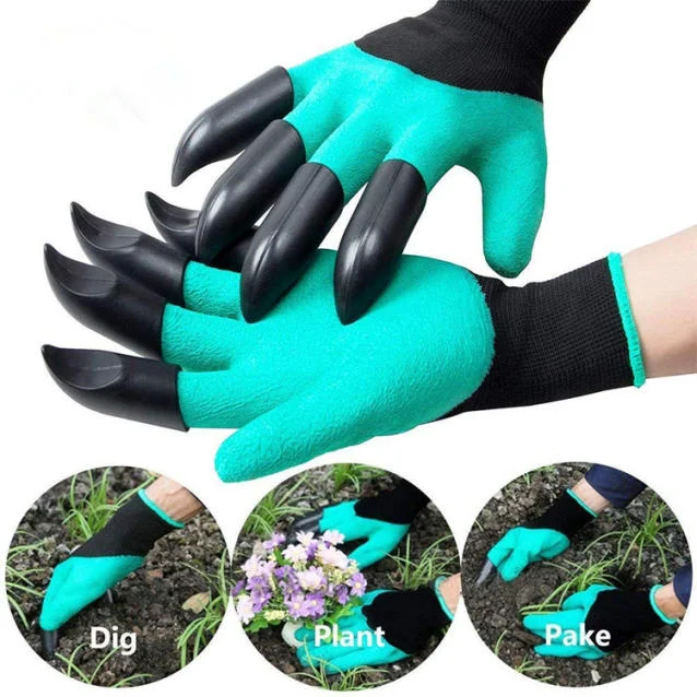 A pair  Garden Gloves With Claws ABS Plastic Garden Rubber Gloves Gardening Digging Planting Durable Waterproof Work Glove