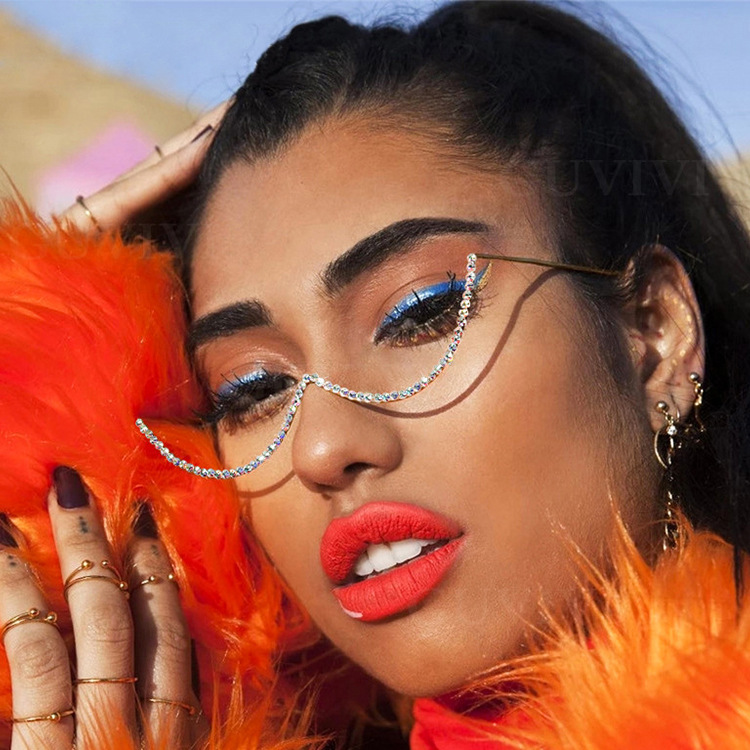 Diamond Steampunk Sunglasses Frames Women Vintage Curved Eyeglasses Frame Female Crystal Glasses Frames Men Eyewear Decoration