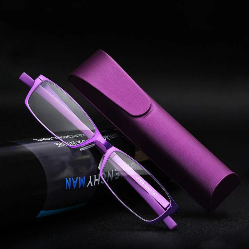 Anti-Blu-ray Reading Glasses Men's and Women's Fashion Portable Ultra-light Metal Reading Glasses with Case +100 To +400
