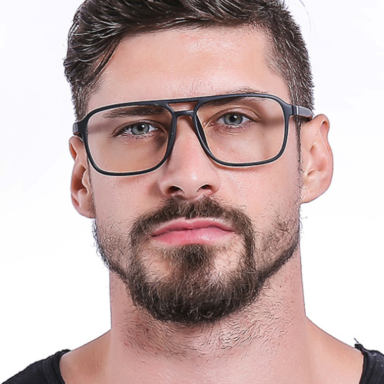 Retro Fashion Double Beam Square  Glasses for Men Women Black Transparen Eyewear