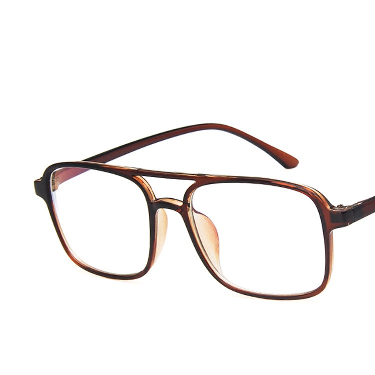 Retro Fashion Double Beam Square  Glasses for Men Women Black Transparen Eyewear