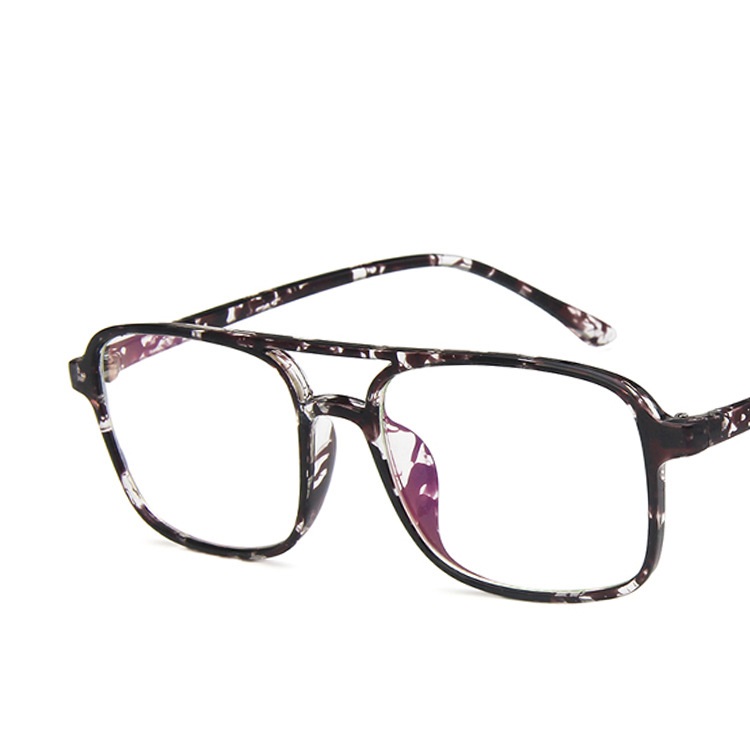 Retro Fashion Double Beam Square  Glasses for Men Women Black Transparen Eyewear