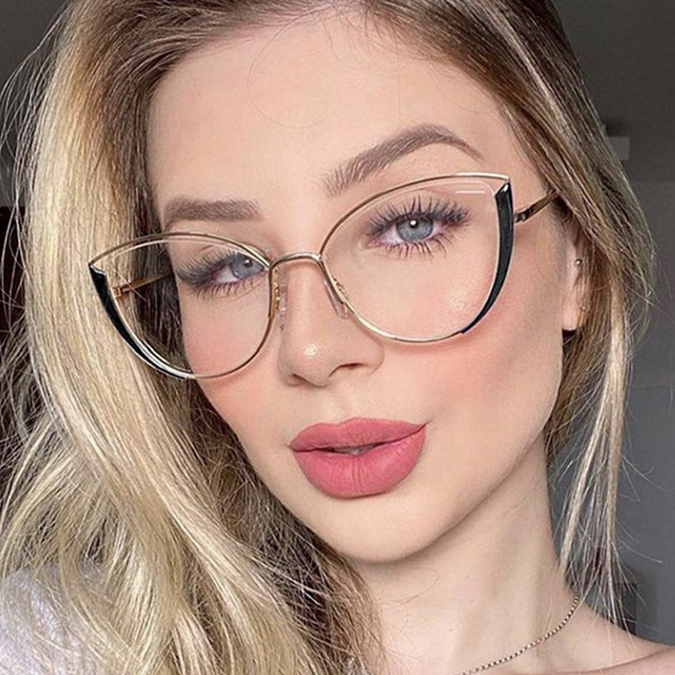 Metal Plain Optical Eye Glasses Women Eyeglasses Frame Retro Vintage Clear Lens Glasses Computer Anti-Radiation Anti Blue