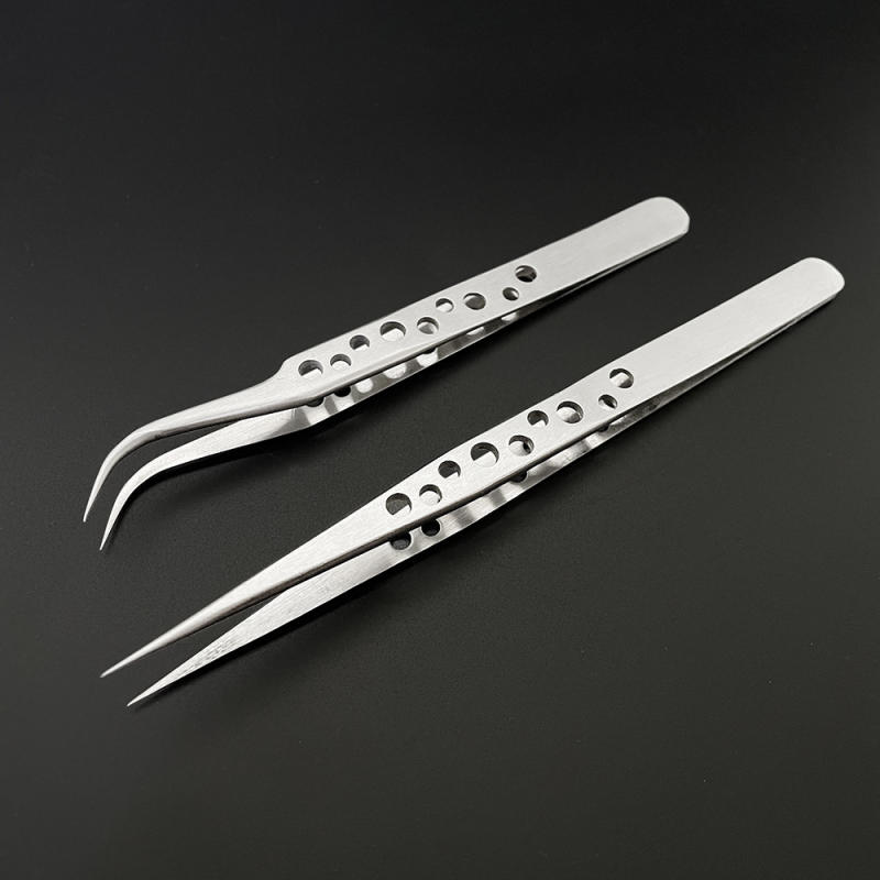 2PCS Electronics Industrial Tweezers Anti-static Curved Straight Tip Precision Stainless Forceps Phone Repair Hand Tools Sets &