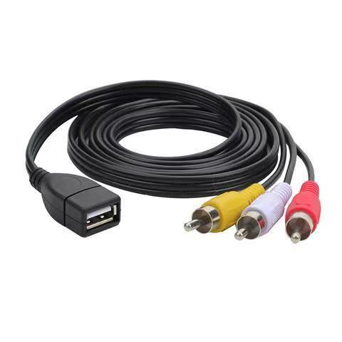 USB Male Plug To 3 RCA Male Adapter Audio Converter Video AV A/V Cable USB to RCA Composite Cord for HDTV TV/PC Television Wire