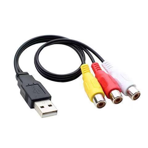 USB Male Plug To 3 RCA Male Adapter Audio Converter Video AV A/V Cable USB to RCA Composite Cord for HDTV TV/PC Television Wire
