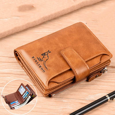 Men's Coin Purse Wallet Fashion RFID Blocking Man Leather Wallet Zipper Business Card Holder ID Money Bag Wallet Male