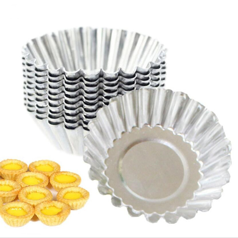 10 pcs Reusable Silver Stainless Steel Cupcake Egg Tart Mold  for kitchen  Cookie Pudding Mould Nonstick Cake Egg Baking Mold Pastry Tools