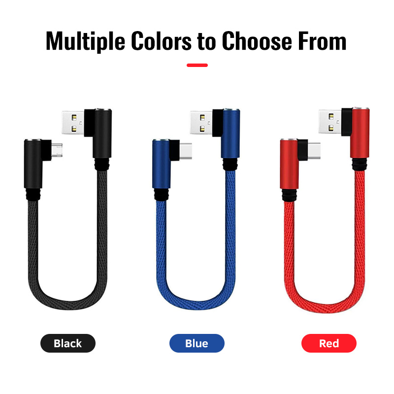 25cm USB to Type C Short Charging Cable Elbow 90 Degree USB C Micro USB Cable 2.4A Fast Charging Cord For Samsung Huawei Xiaomi
