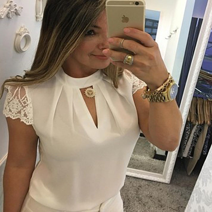 New chiffon V-neck stitching shirt shirt short-sleeved clothes