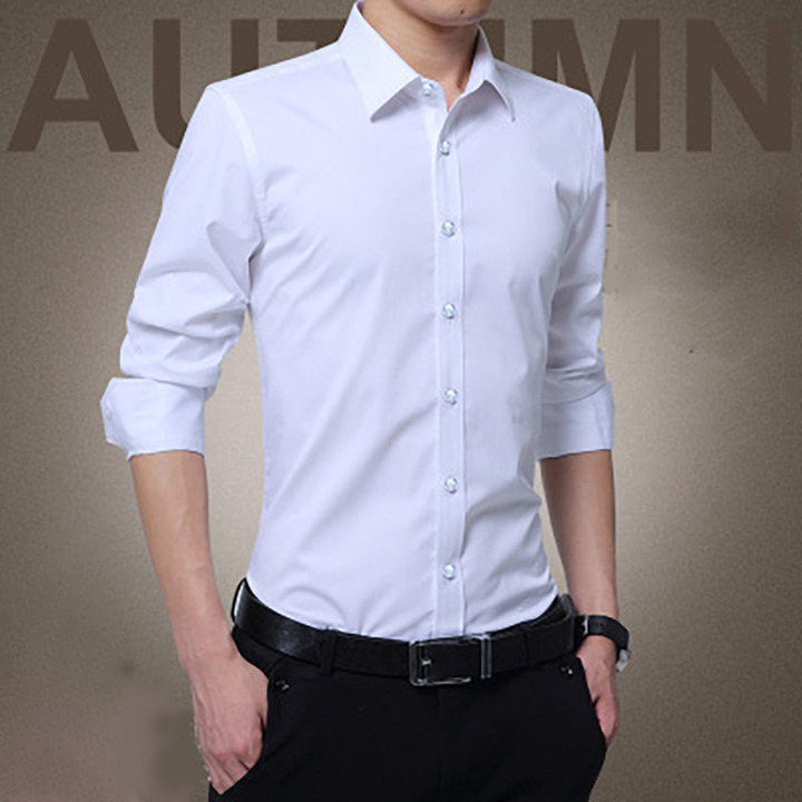 New men&apos;s fashion men&apos;s long-sleeved shirt business shirt T-shirt solid color cotton T-shirt