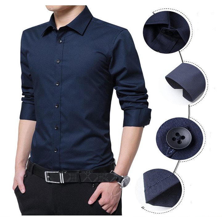 New men&apos;s fashion men&apos;s long-sleeved shirt business shirt T-shirt solid color cotton T-shirt