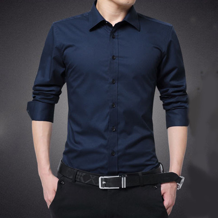 New men&apos;s fashion men&apos;s long-sleeved shirt business shirt T-shirt solid color cotton T-shirt