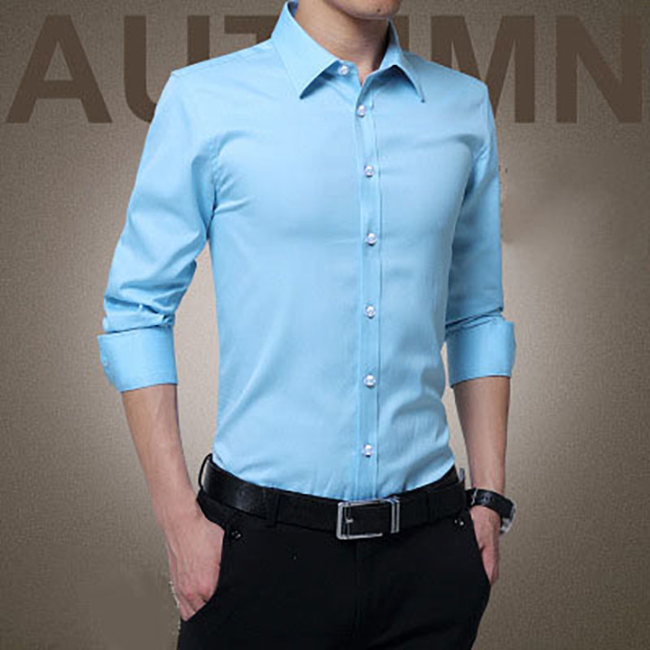 New men&apos;s fashion men&apos;s long-sleeved shirt business shirt T-shirt solid color cotton T-shirt