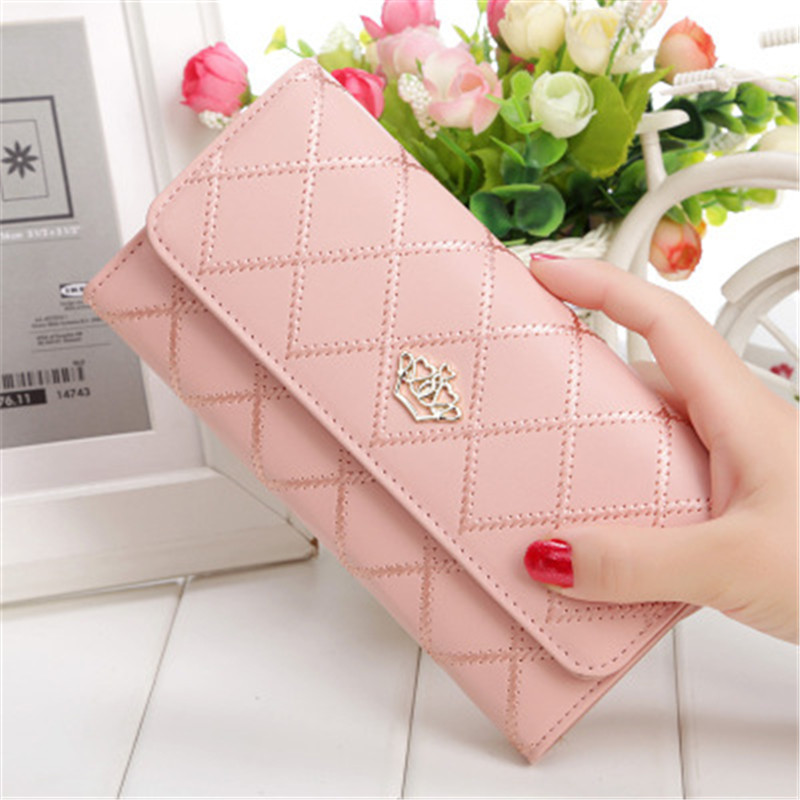 New ladies wallet long zipper small fresh crown rhombic multi-function wallet