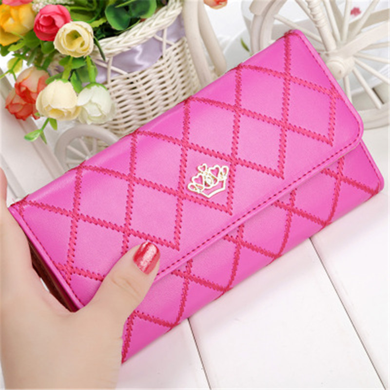 New ladies wallet long zipper small fresh crown rhombic multi-function wallet