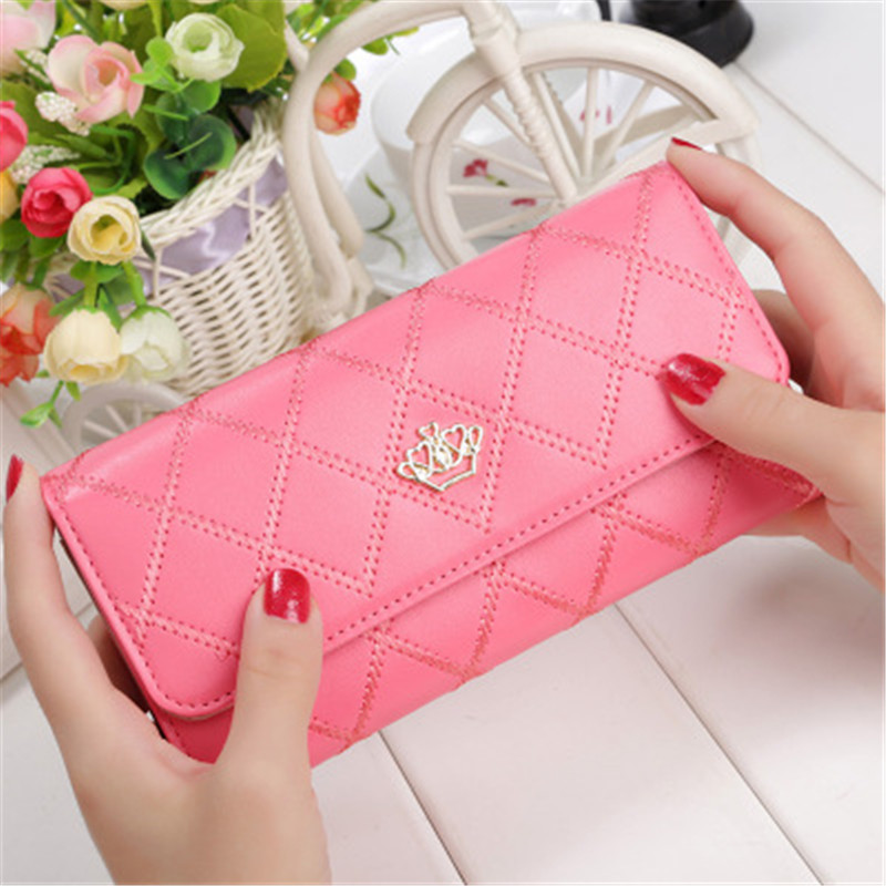 New ladies wallet long zipper small fresh crown rhombic multi-function wallet