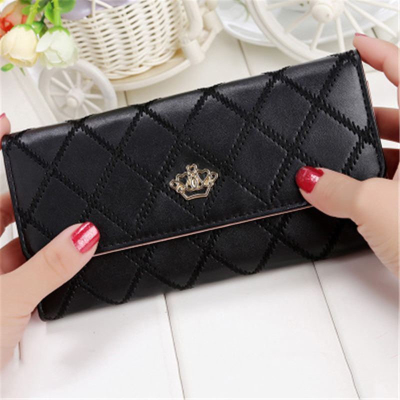 New ladies wallet long zipper small fresh crown rhombic multi-function wallet