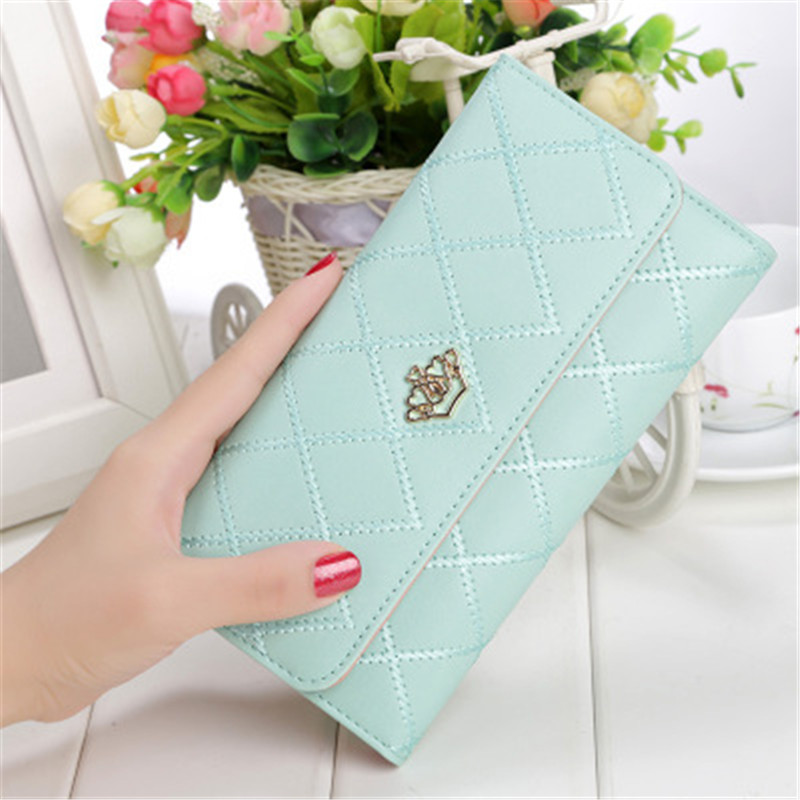 New ladies wallet long zipper small fresh crown rhombic multi-function wallet