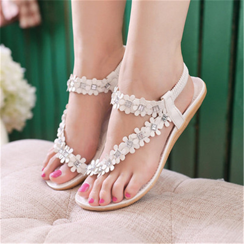 New ladies sandals toe flowers casual flat shoes women&apos;s flat slippers shoes