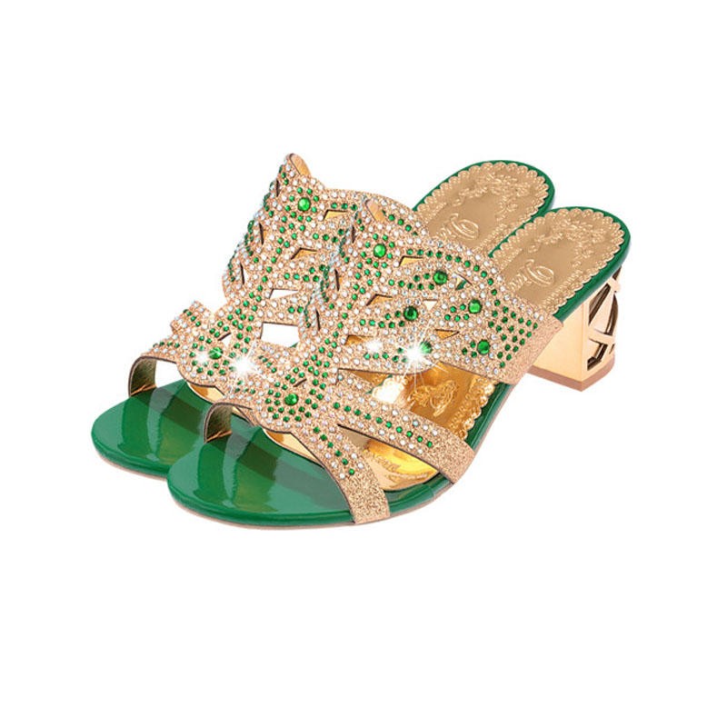 New women&apos;s shoes high heel sandals casual sandals leather rhinestones open toe soft and comfortable