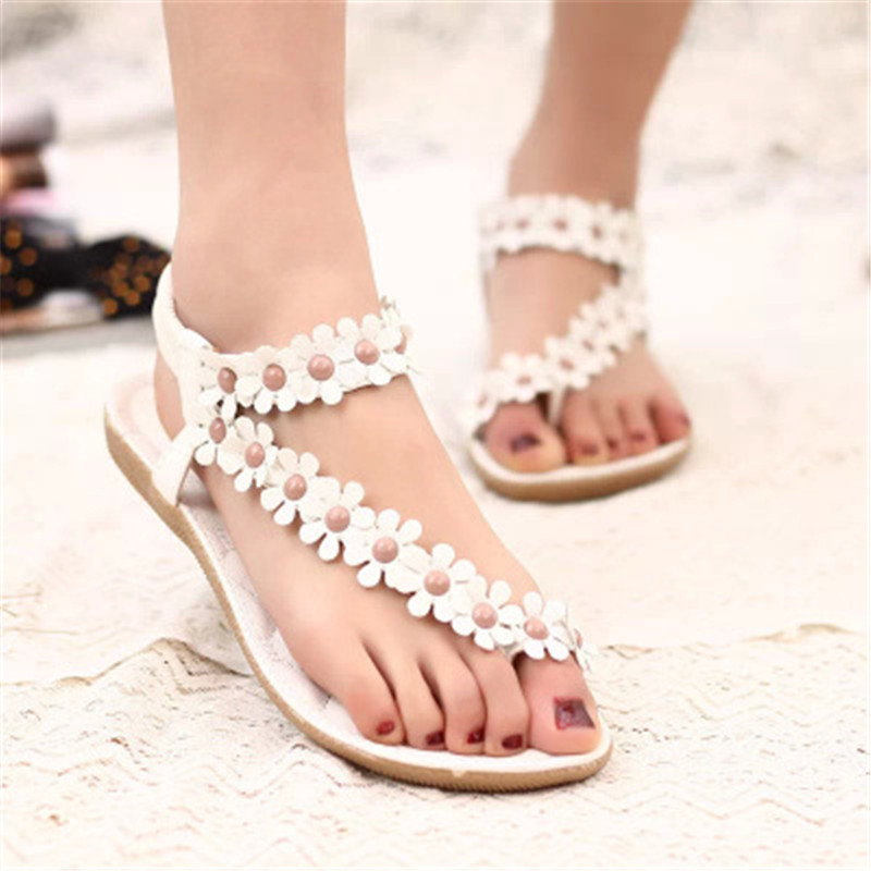 New ladies sandals toe flowers casual flat shoes women&apos;s flat slippers shoes