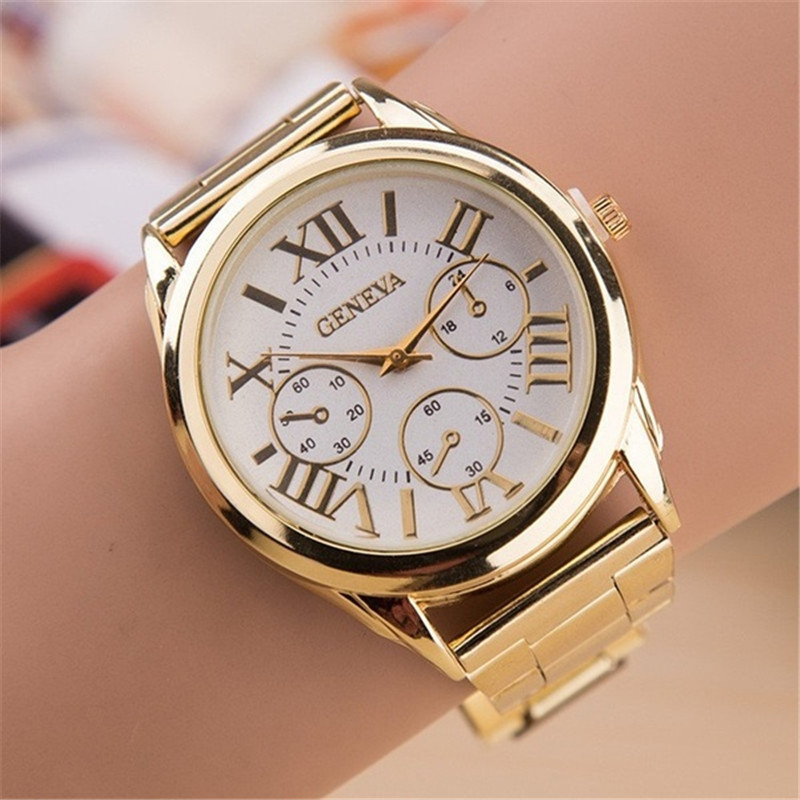 New  watch Women Fashion  Gold Geneva Watches Casual Stainless Steel Dress Wristwatches