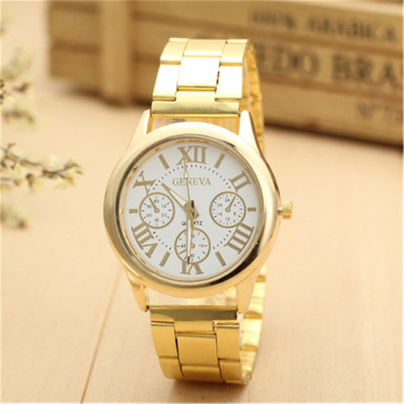 New  watch Women Fashion  Gold Geneva Watches Casual Stainless Steel Dress Wristwatches