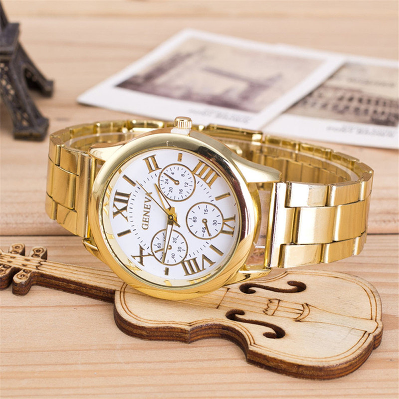 New  watch Women Fashion  Gold Geneva Watches Casual Stainless Steel Dress Wristwatches