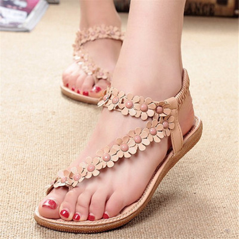 New ladies sandals toe flowers casual flat shoes women&apos;s flat slippers shoes