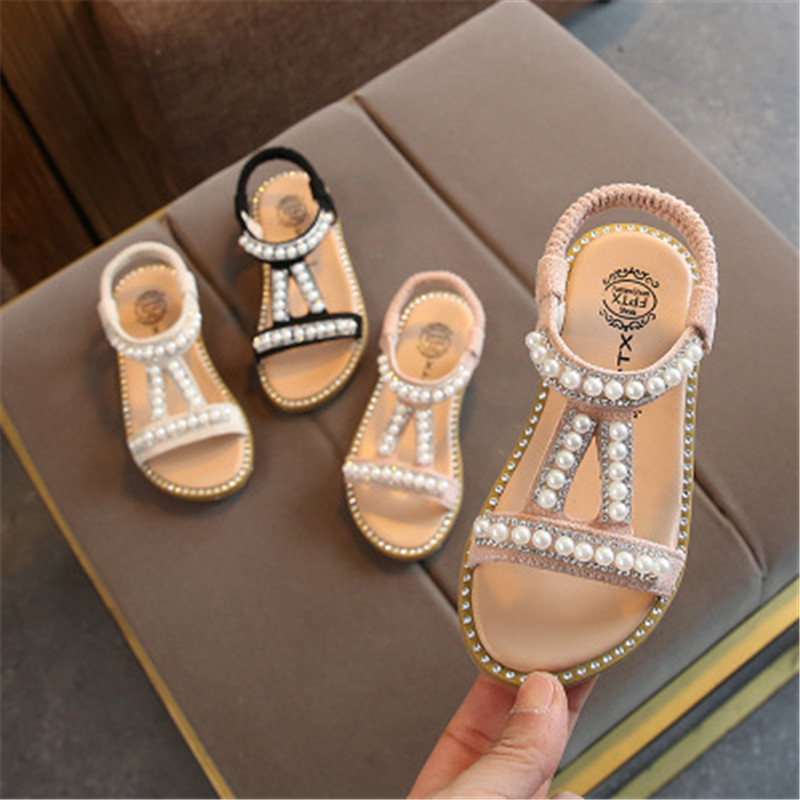 New Girl Pearl Sandals Baby Princess Shoes Small and Middle Children Skid-proof Shoes