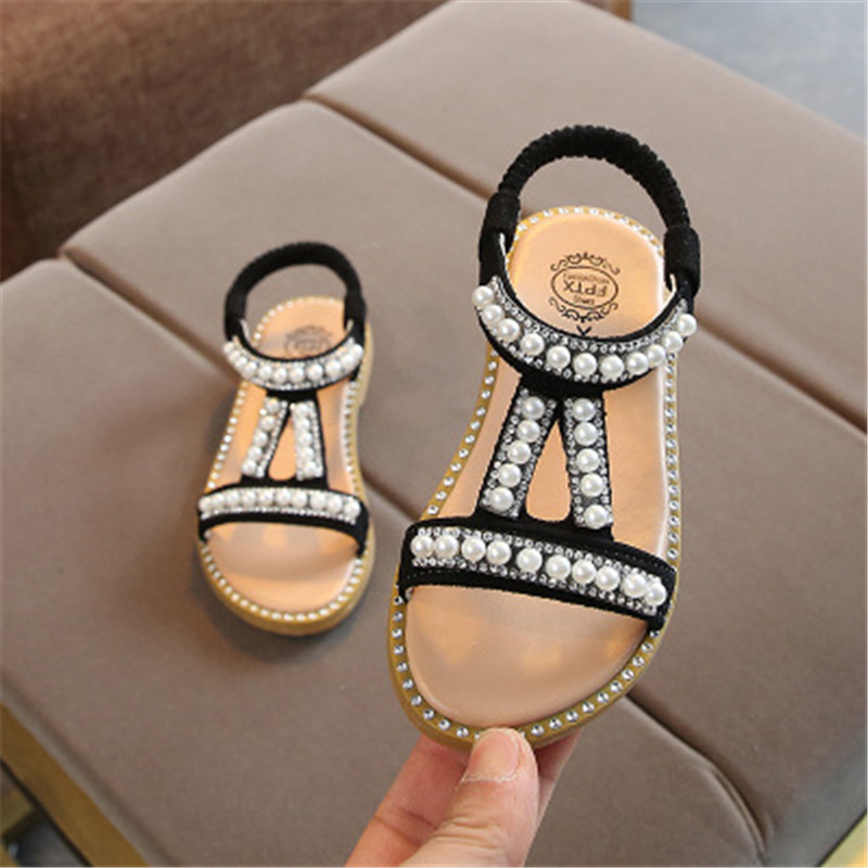 New Girl Pearl Sandals Baby Princess Shoes Small and Middle Children Skid-proof Shoes