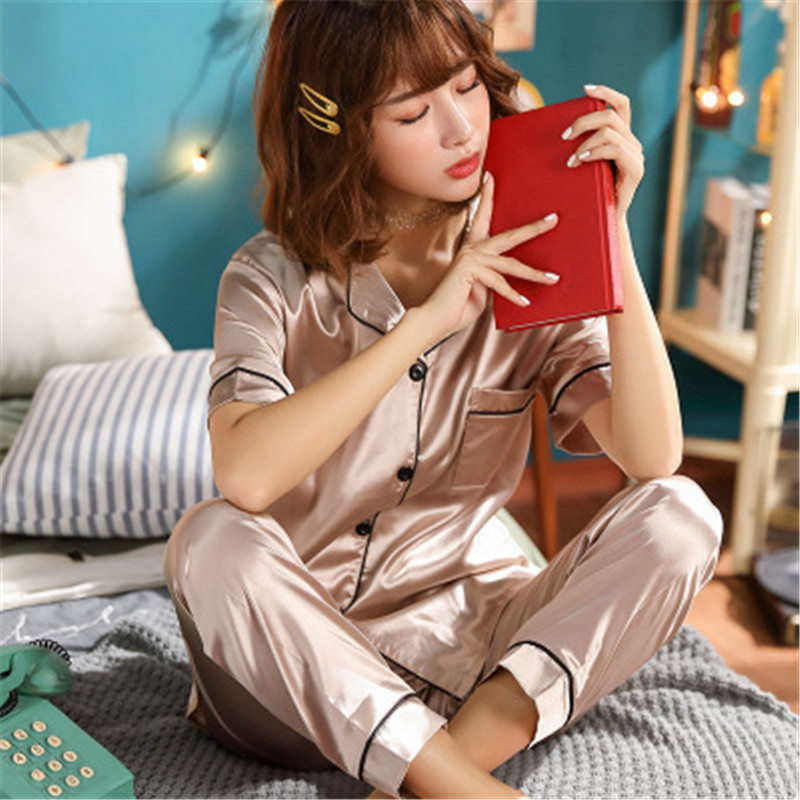 New women silk pajamas super large size pajamas home service silk short sleeves and pants