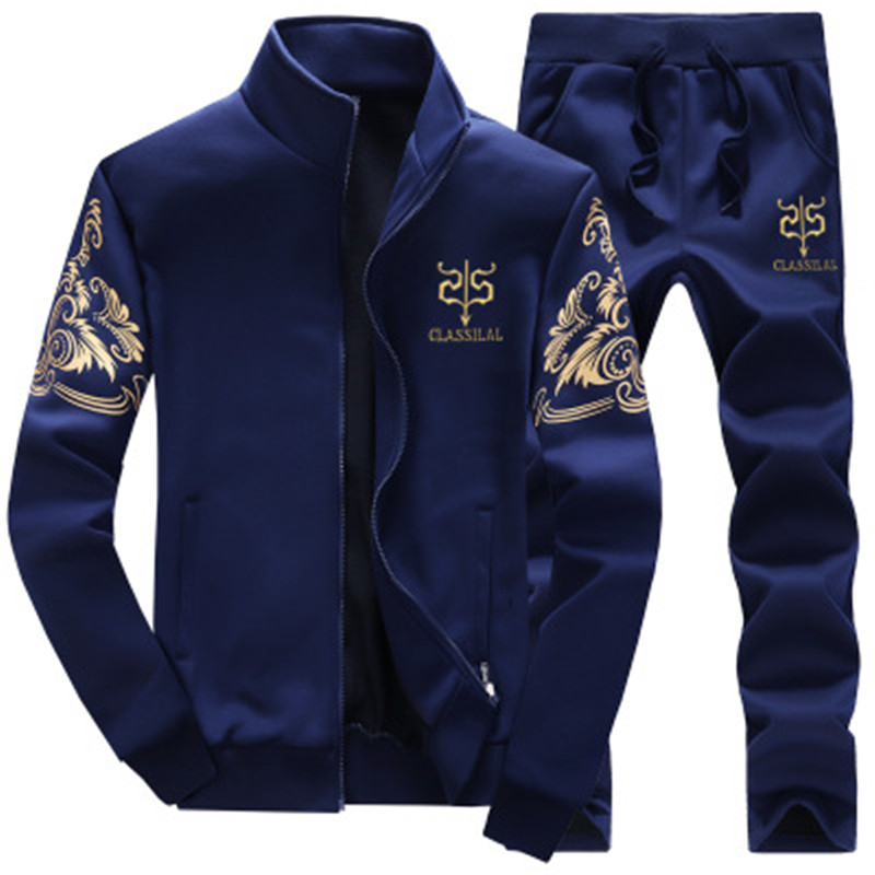 New men&apos;s suit casual long-sleeved jacket sweater and trousers pants