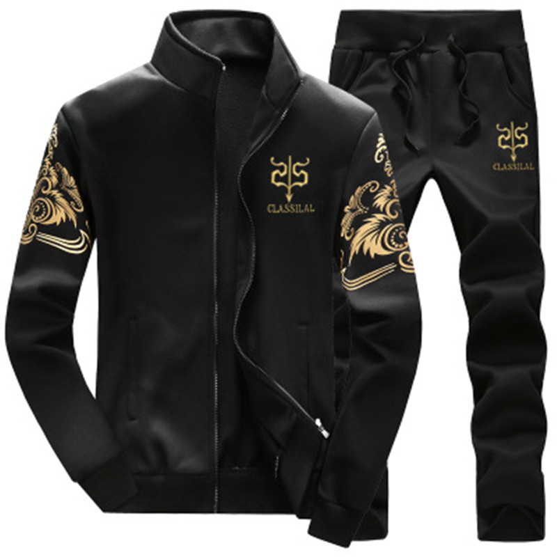 New men&apos;s suit casual long-sleeved jacket sweater and trousers pants
