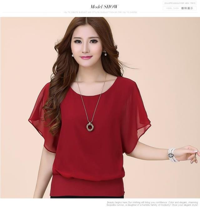 New fashion women&apos;s short-sleeved T-shirt large size women&apos;s chiffon shirt loose tops shirt