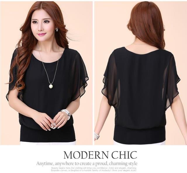 New fashion women&apos;s short-sleeved T-shirt large size women&apos;s chiffon shirt loose tops shirt