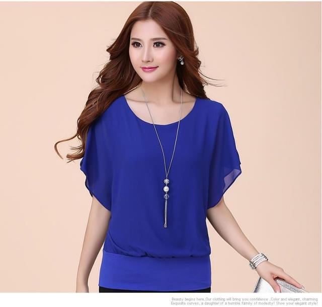 New fashion women&apos;s short-sleeved T-shirt large size women&apos;s chiffon shirt loose tops shirt