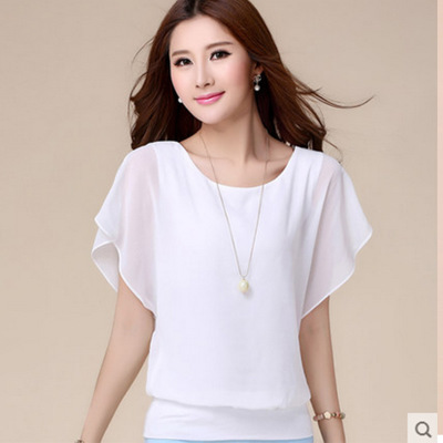 New fashion women&apos;s short-sleeved T-shirt large size women&apos;s chiffon shirt loose tops shirt