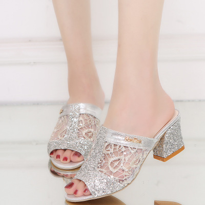 New women&apos;s fashion sandals casual rhinestone thick with solid color wild women&apos;s shoes